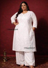 Alisha White Cotton Chikankari Kurti - Plus Size
