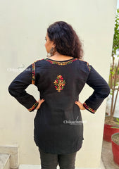 Amara Cotton Black multi Short Chikankari Kurti