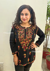 Amara Cotton Black multi Short Chikankari Kurti