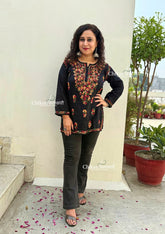 Amara Cotton Black multi Short Chikankari Kurti