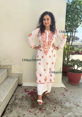 Ameena Cotton White Multi Chikankari Kurti