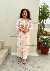 Ameena Cotton White Multi Chikankari Kurti