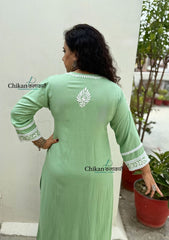 Arzoo Rayon Chikankari Kurti Set - Green