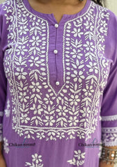 Arzoo Rayon Chikankari Kurti Set - Lavender