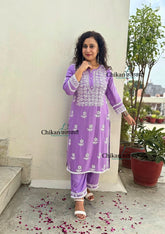Arzoo Rayon Chikankari Kurti Set - Lavender