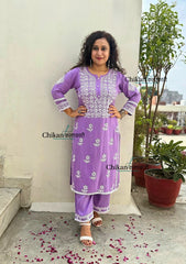 Arzoo Rayon Chikankari Kurti Set - Lavender