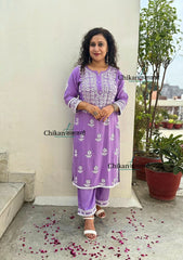 Arzoo Rayon Chikankari Kurti Set - Lavender
