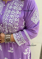 Arzoo Rayon Chikankari Kurti Set - Lavender