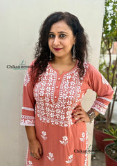 Arzoo Rayon Chikankari Kurti Set - Peach