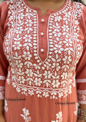 Arzoo Rayon Chikankari Kurti Set - Peach