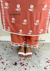 Arzoo Rayon Chikankari Kurti Set - Peach