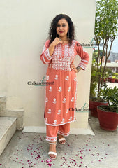 Arzoo Rayon Chikankari Kurti Set - Peach
