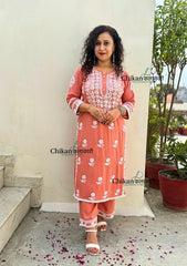 Arzoo Rayon Chikankari Kurti Set - Peach