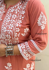 Arzoo Rayon Chikankari Kurti Set - Peach