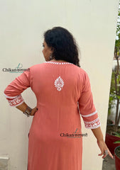 Arzoo Rayon Chikankari Kurti Set - Peach
