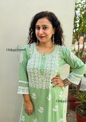 Arzoo Rayon Chikankari Kurti Set - Green
