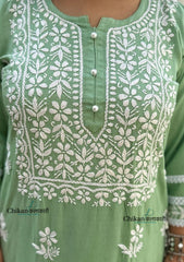 Arzoo Rayon Chikankari Kurti Set - Green