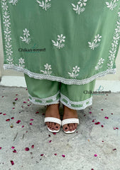 Arzoo Rayon Chikankari Kurti Set - Green