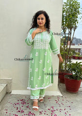Arzoo Rayon Chikankari Kurti Set - Green