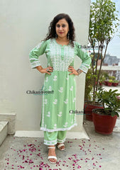 Arzoo Rayon Chikankari Kurti Set - Green
