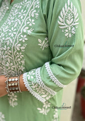 Arzoo Rayon Chikankari Kurti Set - Green