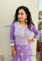 Ayat Rayon Chikankari Kurti Set - Lavender