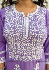 Ayat Rayon Chikankari Kurti Set - Lavender