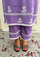 Ayat Rayon Chikankari Kurti Set - Lavender