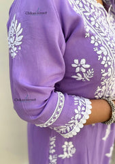 Ayat Rayon Chikankari Kurti Set - Lavender