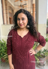 Chandani Viscose Chikankari Kurti - Brown