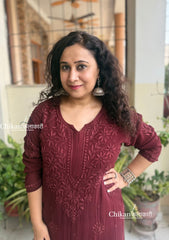 Chandani Viscose Chikankari Kurti - Brown