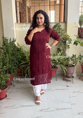 Chandani Viscose Chikankari Kurti - Brown