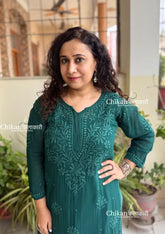 Chandani Viscose Chikankari Kurti - Peacock Green
