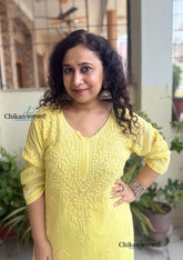 Chandani Viscose Chikankari Kurti - Sunshine Yellow