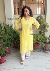 Chandani Viscose Chikankari Kurti - Sunshine Yellow