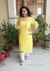 Chandani Viscose Chikankari Kurti - Sunshine Yellow
