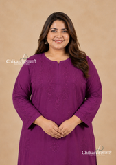 Disha Cotton Chikankari Kurti Set - Purple