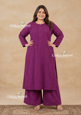 Disha Cotton Chikankari Kurti Set - Purple