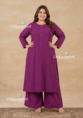 Disha Cotton Chikankari Kurti Set - Purple