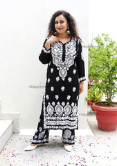 Faiza Modal Chikankari Kurti & Palazzo Set -Black