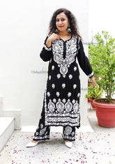 Faiza Modal Chikankari Kurti & Palazzo Set -Black