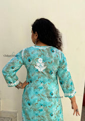Falak Blue Mulmul Chikankari kurti