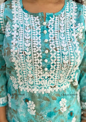 Falak Blue Mulmul Chikankari kurti