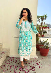Falak Blue Mulmul Chikankari kurti