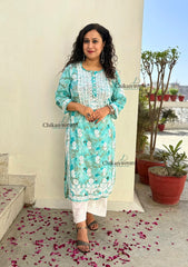 Falak Blue Mulmul Chikankari kurti