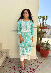 Falak Blue Mulmul Chikankari kurti