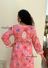 Falak Carrot Pink Mulmul Chikankari kurti