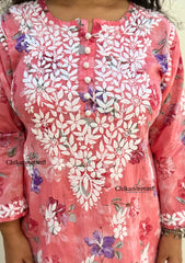 Falak Carrot Pink Mulmul Chikankari kurti