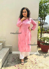 Firoza Cotton Chikankari Kurti - Blush Pink