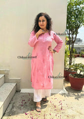 Firoza Cotton Chikankari Kurti - Blush Pink